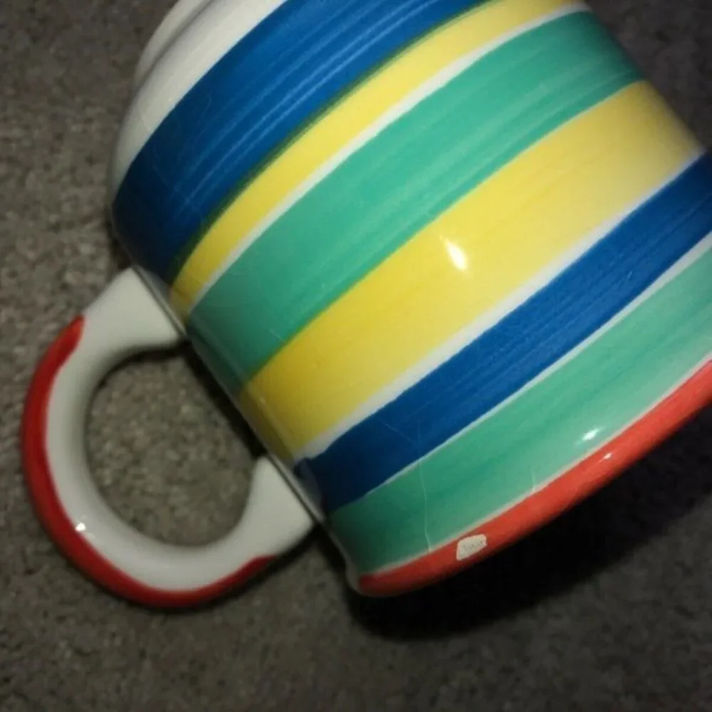 PIER 1 Imports Hand Painted Striped Coffee Tea Cup Mug Made in Italy Set‎ (4)
